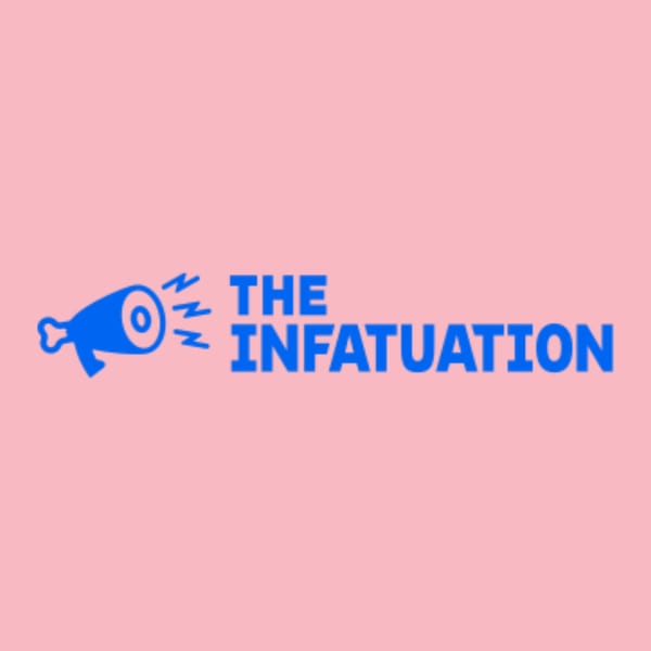 The Infatuation logo, a blue megaphone with sound waves next to the words "THE INFATUATION" on a pink background.